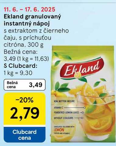 Ekland granulovaný instantný nápoj s extraktom z čierneho čaju, s príchuťou citróna, 300 g