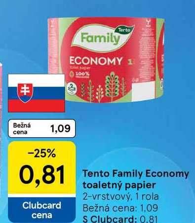 Tento Family Economy toaletný papier 2-vrstvový, 1 rola 