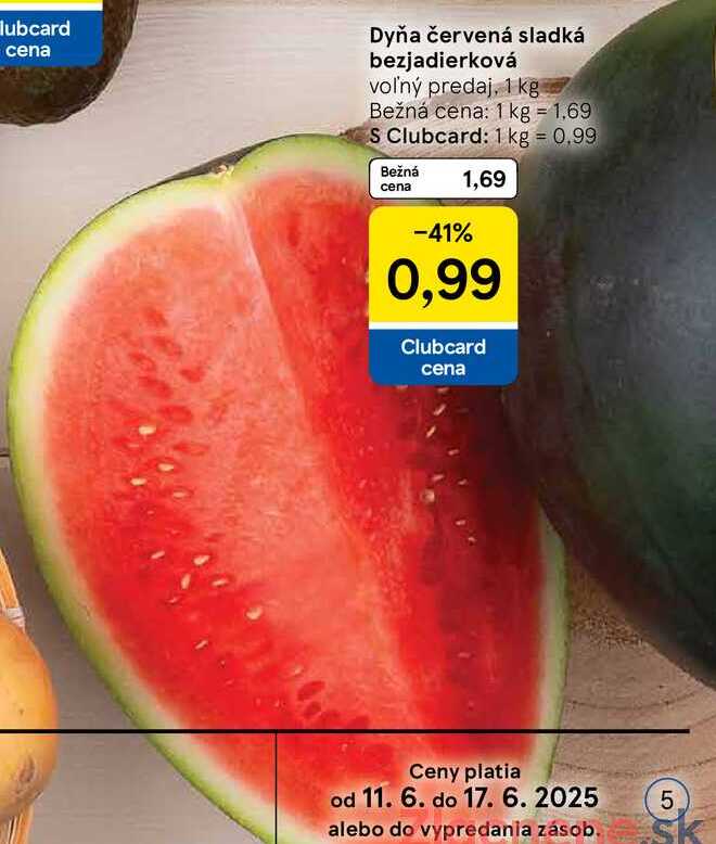 Dyňa červená sladká bezjadierková voľný predaj, 1 kg 