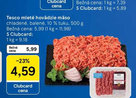 Tesco mleté hovädzie mäso chladené, balené, 10 % tuku, 500 g  