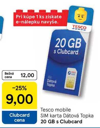 Tesco mobile SIM karta Dátová Topka 20 GB s Clubcard 