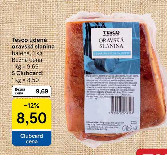 Tesco údená oravská slanina balená, 1 kg 