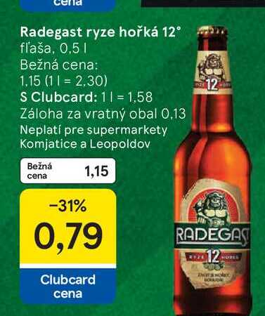 Radegast ryze hořká 12° fľaša, 0,5 l
