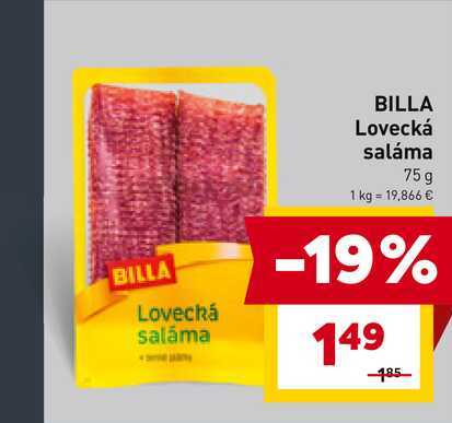 BILLA Lovecká saláma 75g 