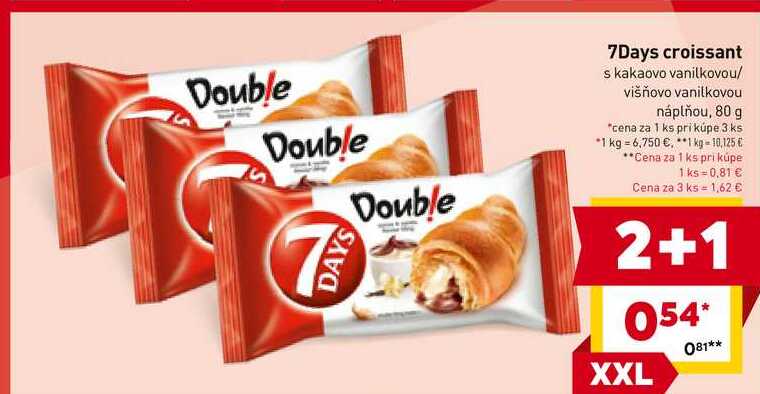 7Days croissant s kakaovo vanilkovou/ višňovo vanilkovou náplňou, 80 g 