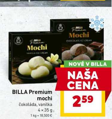 BILLA Premium mochi čokoláda, vanilka 4 x 35 g