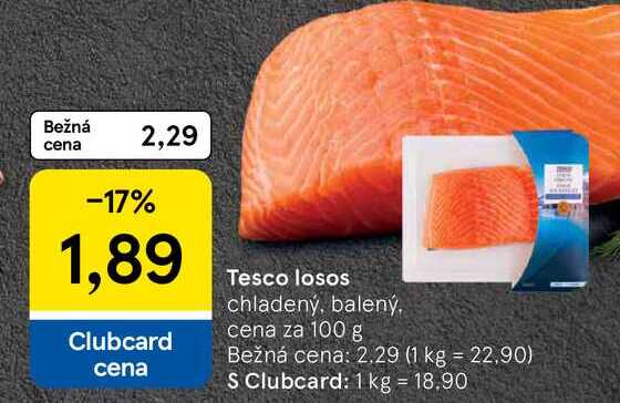 losos chladený, balený, cena za 100 g 