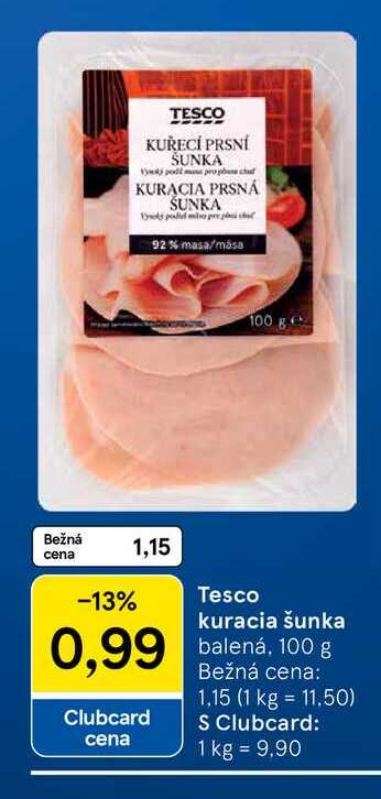 Tesco kuracia šunka balená, 100 g 