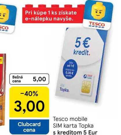 Tesco mobile SIM karta Topka s kreditom 5 Eur 