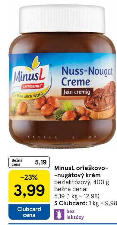 MinusL orieškovo-nugátový krém bezlaktózový, 400 g 