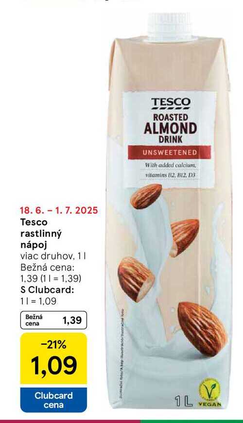 Tesco rastlinný nápoj viac druhov, 1l