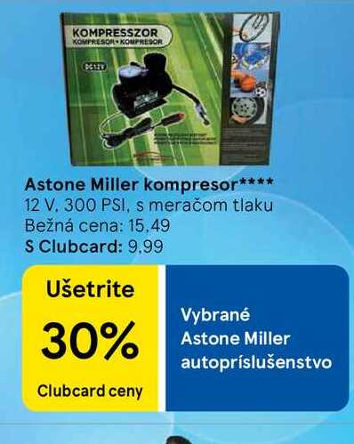 Astone Miller kompresor 12 V. 300 PSI, s meračom tlaku 