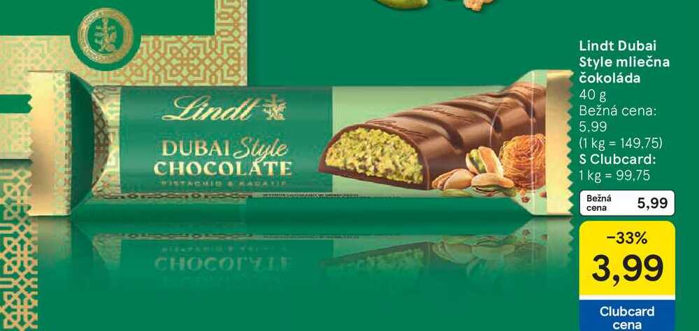 Lindt Dubai Style mliečna čokoláda 40 g