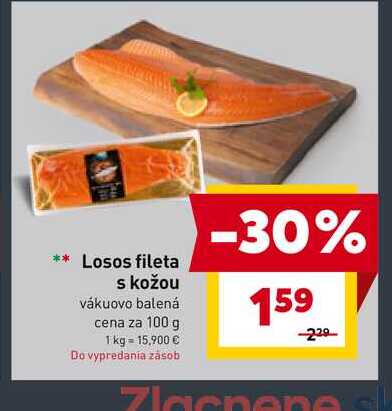 Losos fileta s kožou vákuovo balená cena za 100 g