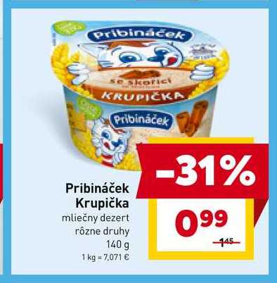 Pribináček Krupička mliečny dezert rôzne druhy 140 g 