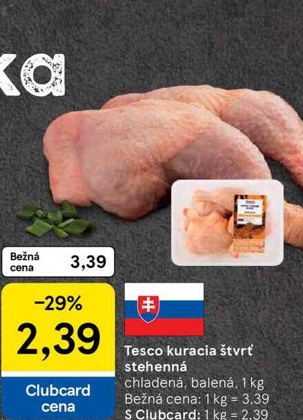 Tesco kuracia štvrť stehenná chladená, balená, 1 kg