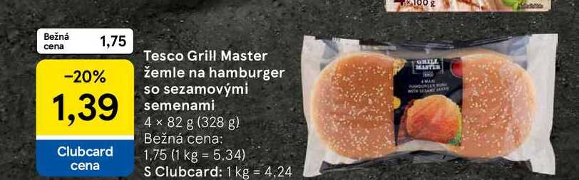 Tesco Grill Master žemle na hamburger so sezamovými semenami 4 x 82 g (328 g)