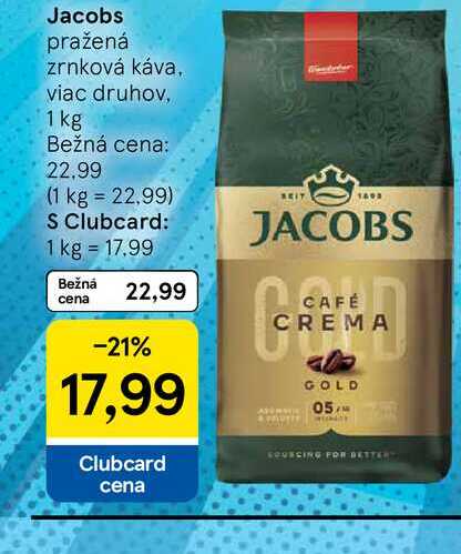 Jacobs pražená zrnková káva, viac druhov, 1 kg 