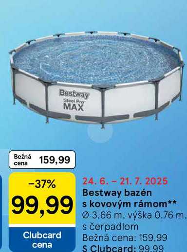 Bestway bazén s kovovým rámom Ø 3,66 m, výška 0.76 m s čerpadlom 