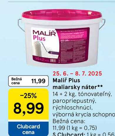 Malíř Plus maliarsky náter 14+2 kg, tónovateľný, paropriepustný