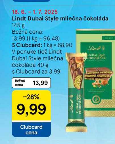 Lindt Dubai Style mliečna čokoláda 145 g