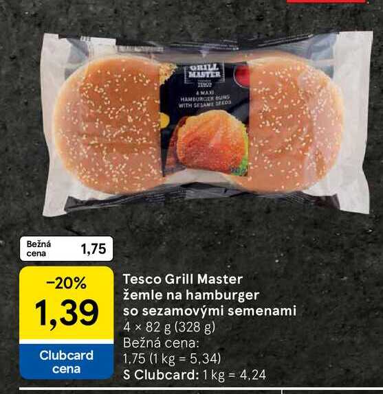 Tesco Grill Master žemle na hamburger so sezamovými semenami 4 x 82 g (328 g) 