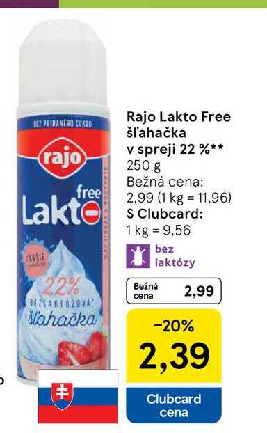 Rajo Lakto Free šľahačka v spreji 22 % 250 g 