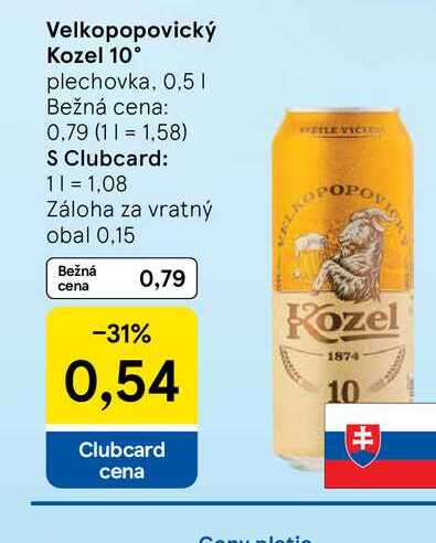 Velkopopovický Kozel 10° plechovka, 0,5l