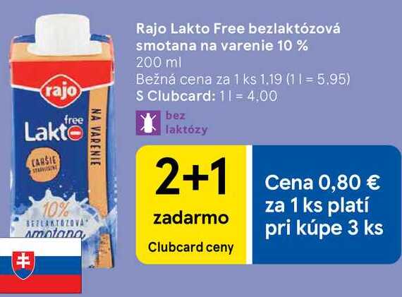 Rajo Lakto Free bezlaktózová smotana na varenie 10 %, 200 ml 
