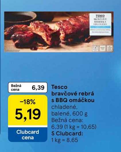 Tesco bravčové rebrá s BBQ omáčkou, 600 g