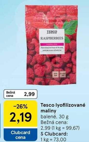 Tesco lyofilizované maliny, 30 g
