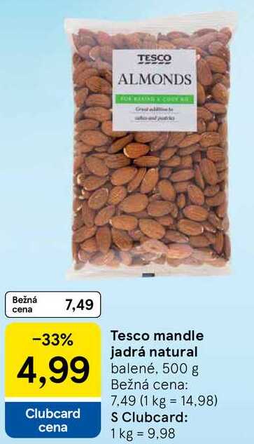 Tesco mandle jadrá natural, 500 g 