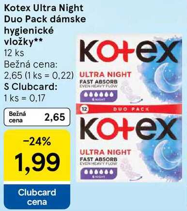 Kotex Ultra Night Duo Pack dámske hygienické vložky, 12 ks 
