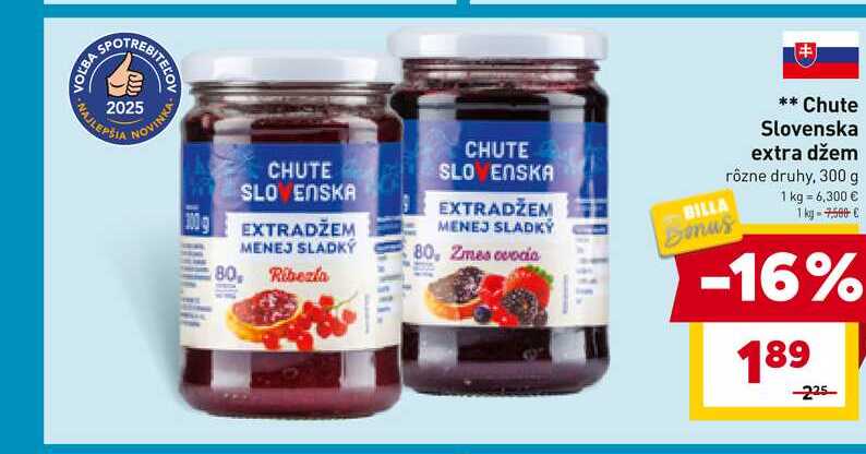 Chute Slovenska extra džem rôzne druhy, 300 g 