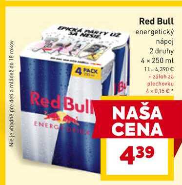 Red Bull energetický nápoj 2 druhy 4 x 250 ml 