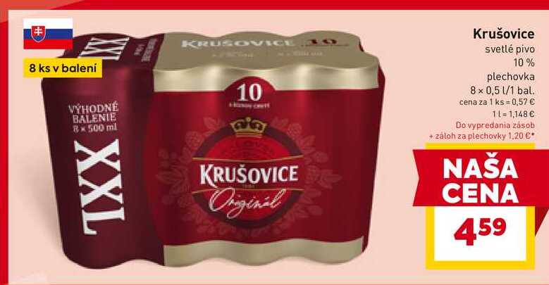 Original Krušovice svetlé pivo 10% plechovka 8x0,5 l