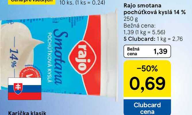 Rajo smotana pochúťková kyslá 14%, 250 g