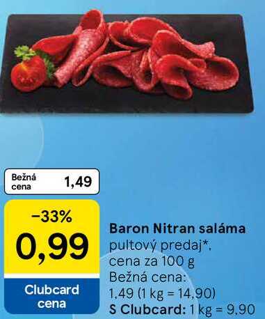 Baron Nitran saláma, cena za 100 g 
