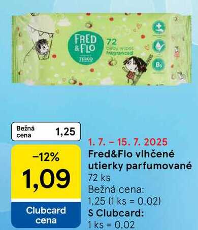 Fred&Flo vlhčené utierky parfumované, 72 ks