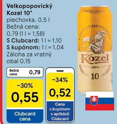 Velkopopovický Kozel 10°, 0,5 l
