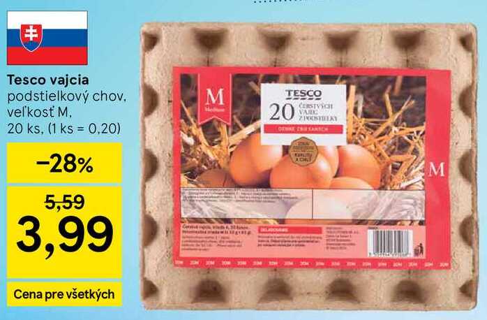 Tesco vajcia podstielkový chov, 20 ks