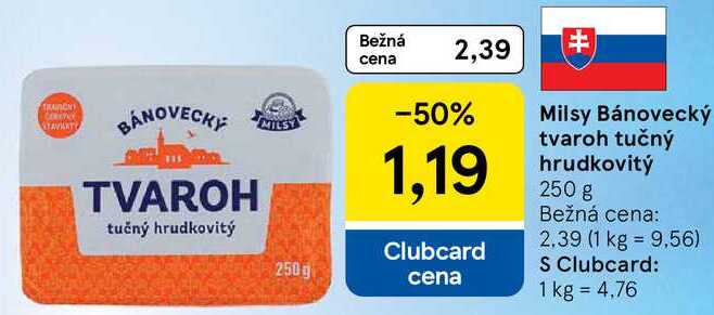 Milsy Bánovecký tvaroh tučný hrudkovitý, 250 g 