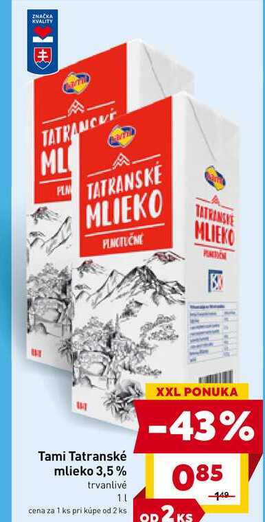 Tatranské mlieko 3,5% trvanlivé 1L 