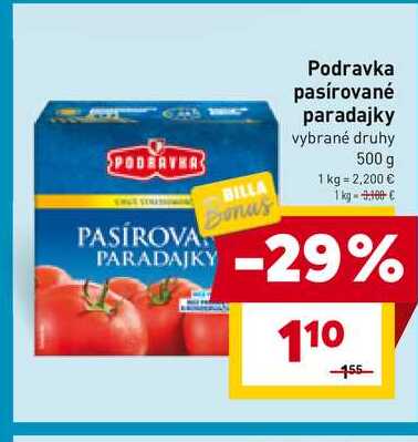 Podravka pasírované paradajky vybrané druhy 500 g 