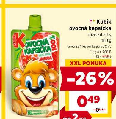 Kubík ovocná kapsička rôzne druhy 100 g 