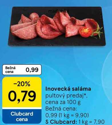 Inovecká saláma, cena za 100 g