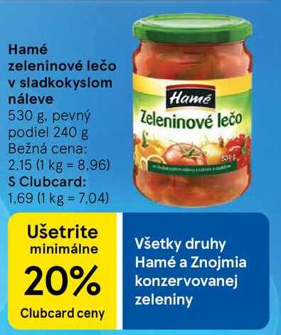 Hamé zeleninové lečo v sladkokyslom náleve, 530 g
