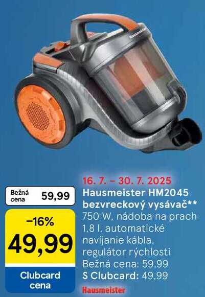 Hausmeister HM2045 bezvreckový vysávač