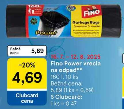 Fino Power vrecia na odpad 160 l, 10 ks