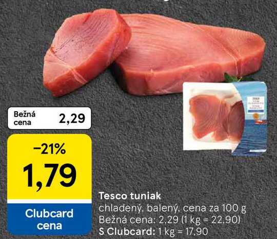 Tesco tuniak, cena za 100 g 